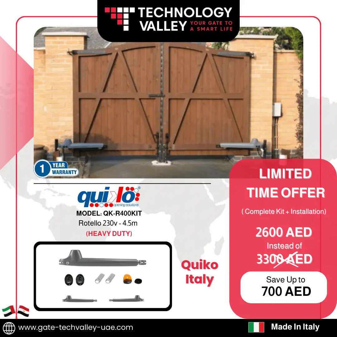 Save up to 700 AED .Swing Gate - Heavy Duty - Rotello R400 +Free Installation - Technology Valley Gate System